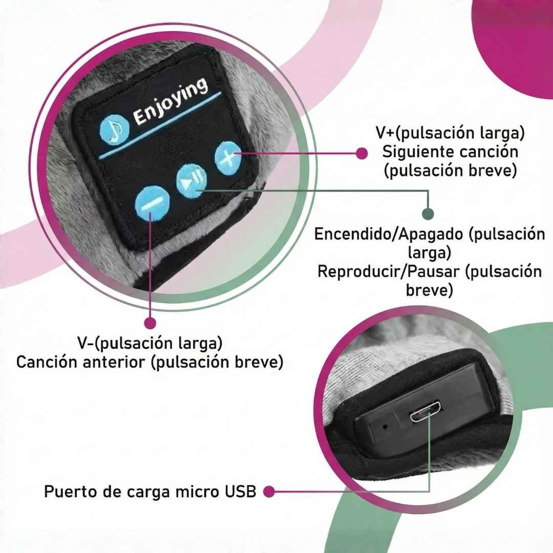 Antifaz Bluetooth para conciliar el sueño "Descanso" con audífonos inalámbricos - Imagen 6